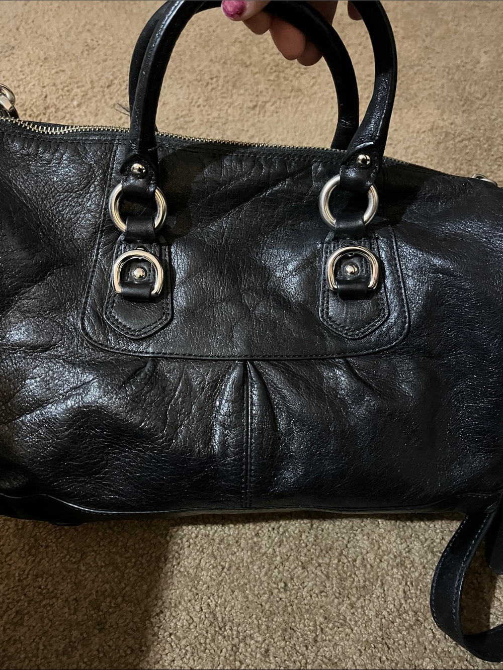 Coach Black Leather Shoulder Satchel with Silver Hardware - Picture 4 of 9
